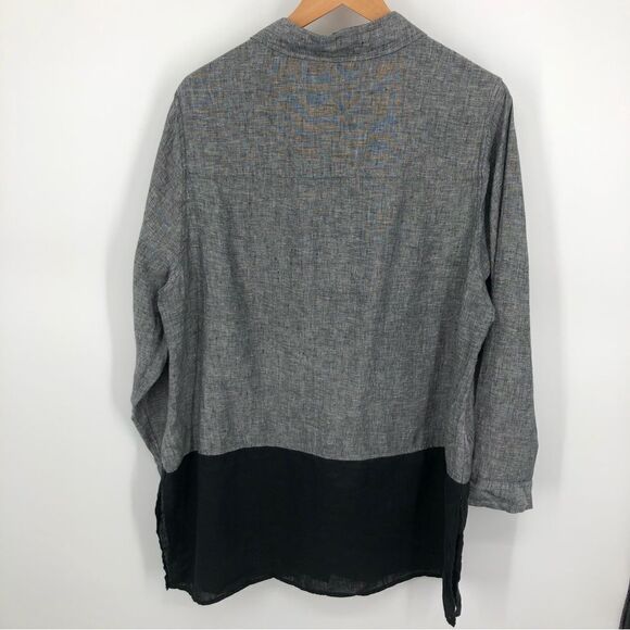 Tahari Linen Shirt Womens 1X Black Button Front Roll Tab Long Sleeve - Picture 5 of 8